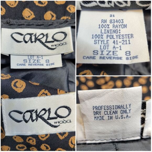 Carlo Moda Vintage Matching Set Black Gold Dot Trousers Blouse Illusion Neckline - Picture 12 of 15